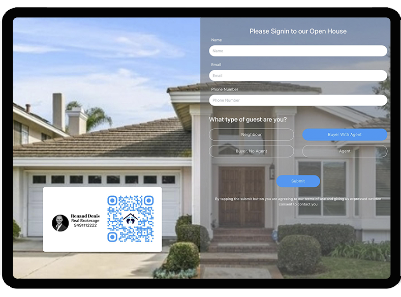 Tablet view of the Footfallz App - real estate technology app to manage listings, open houses, showings & more